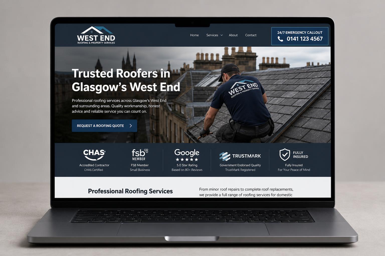 West End Roofing & Property Services website preview